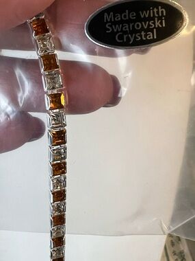 Made with Swarovski Crystal Amber and Clear Tennis Bracelet